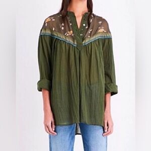 Free People Hearts and Colors Top Medium Green with Sheer Shoulder